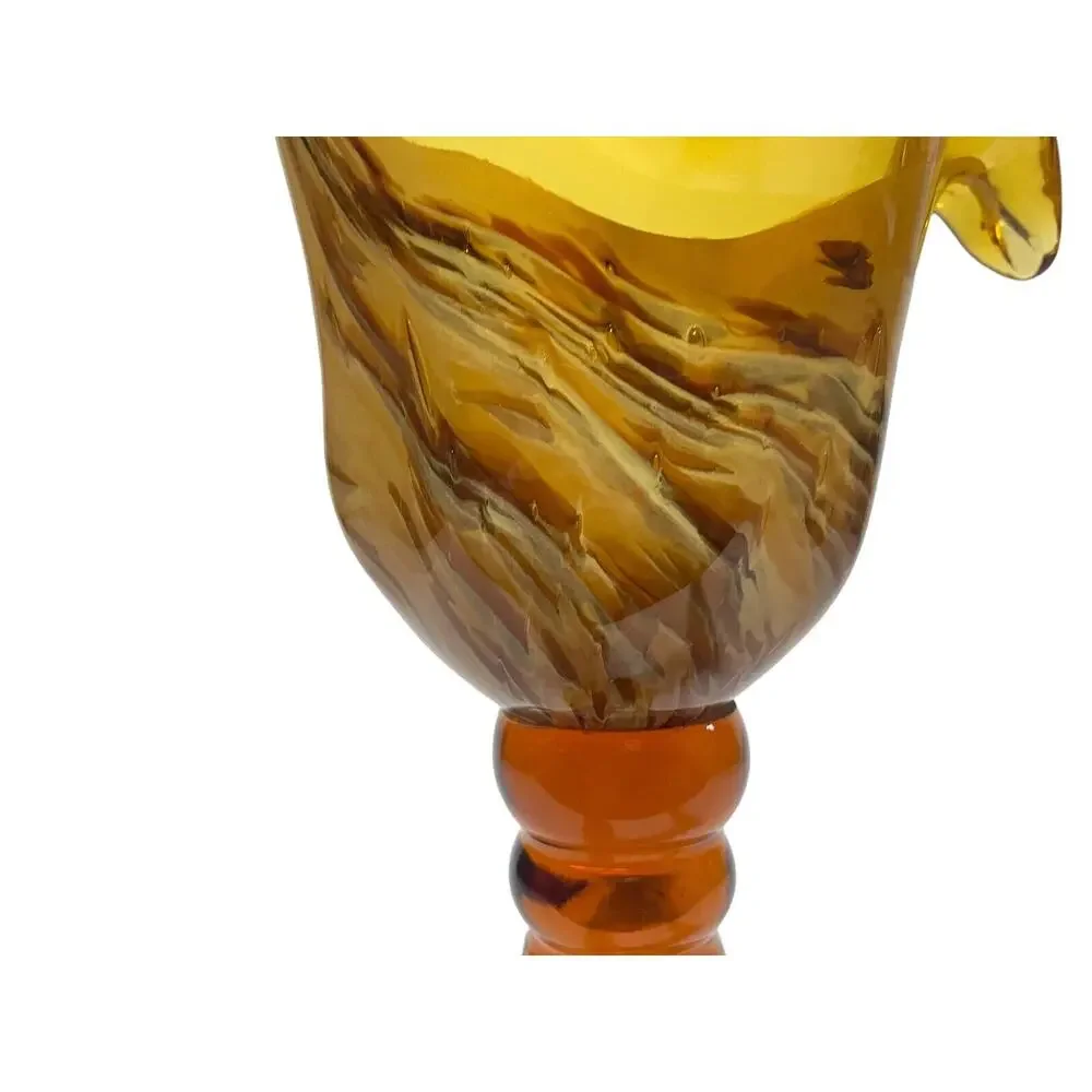Murano White & Golden Brown Glass Pillar Candle Holder Made in Italy 13.5